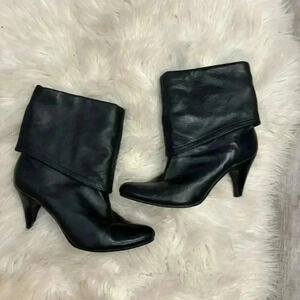 Style & co snappy black fold over leather almond toe short heel sz 6.5